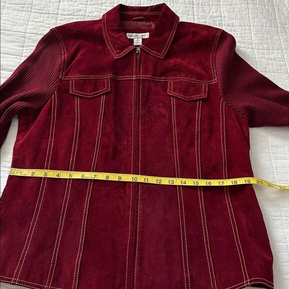 Coldwater Creek Red Leather & Knit Jacket Women’s 14 Zip Front Suede Wool Blend - Picture 10 of 15